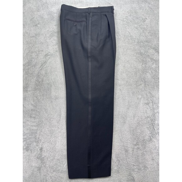 Mens Tuxedo Dress Pants 42 Black Wool Pleated Straight Leg Formal Wedding - Picture 1 of 14